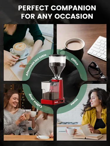 Vista 8 de Huanyu Molinillo de café de rebabas planas con 19 ajustes de molienda a granel, molinillo de granos de café eléctrico ajustable de gran capacidad