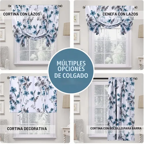 Vista 3 de H.VERSAILTEX Cortinas cortas 100% opacas para ventana de cocina, cortinas de amarre de eficiencia energética, bolsillo para barra, cubierta