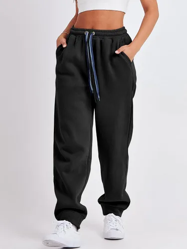 Vista 9 de ANRABESS Pantalones deportivos holgados de forro polar de cintura alta para mujer, pantalones deportivos Y2K para adolescentes y niñas