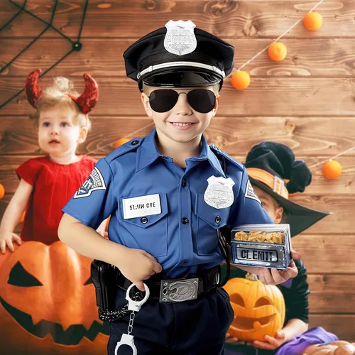 Vista 5 de 3 otters Juego de 9 juguetes de policía de simulación, accesorios de policía para niños, incluye insignia, esposas, walkie y más para fiesta