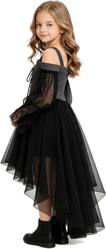Vista 3 de Vestido de bruja gótica steampunk para niñas, disfraz de vampiro, cosplay Gris