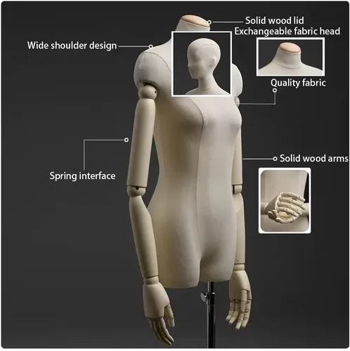 Vista 8 de Maniquí femenino Torso Exhibición de ropa Modelo Soporte de cuerpo 55.1-74.8 pulgadas, altura ajustable para vestido, joyería, costura ropa