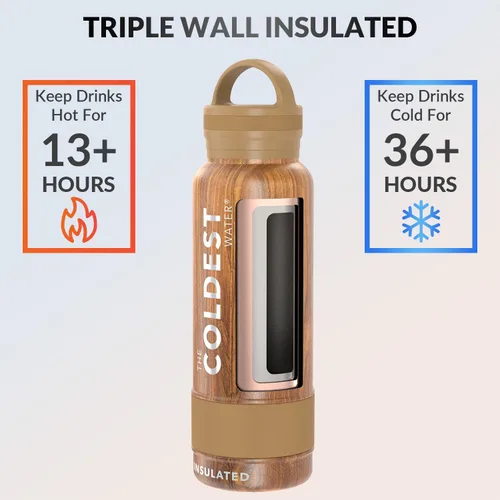 Vista 2 de Coldest Botella de agua aislada con tapa con asa, a prueba de fugas, acero inoxidable moderno aislado, triple pared, botellas deportivas, frasco