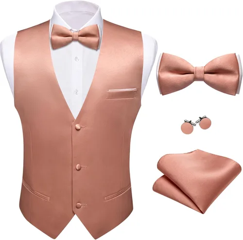 Vista 19 de Barry.Wang Chaleco de traje para hombre, conjunto de corbatín, chaleco A-02-rosa claro