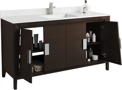 Vista 5 de Fine Fixtures Imperial Collection - Juego de gabinete de tocador de baño individual de 60 pulgadas, color ébano