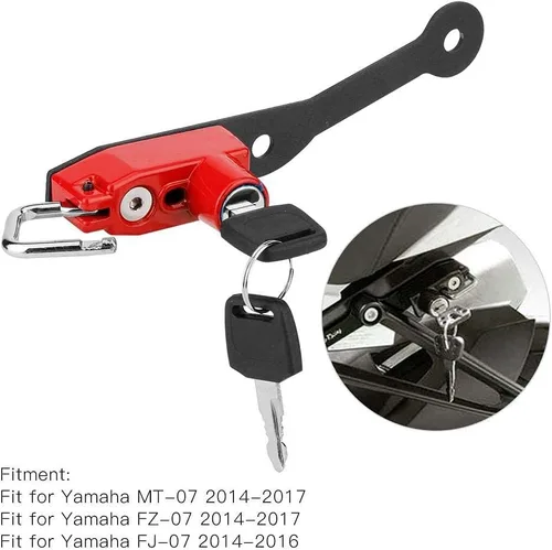 Vista 2 de Aramox Soporte antirrobo para casco, aleación de aluminio, rojo, cerradura de llave, Yamaha MT-07 FZ-07 FJ-07