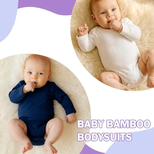 Vista 6 de DEFAHN Paquete de 2 mamelucos unisex para bebé, viscosa súper suave de bambú, unicolor de manga larga para bebés niños y niñas