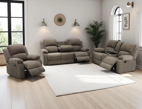 Vista 48 de Sofá reclinable manual, sofá reclinable de lujo de 3 plazas, sofá reclinable con portavasos y mesa de café, sofá de cuero sintético para sala