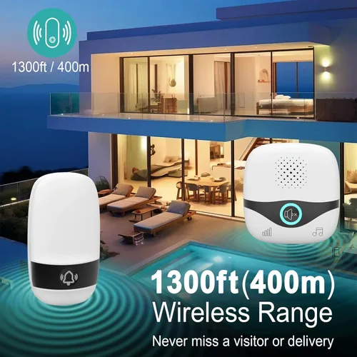 Vista 2 de TTJ Timbre inalámbrico con timbre Doobell, timbre de aula, rango de 1300 pies, configuración de 2 minutos, luces LED, IP55 impermeable, ajuste
