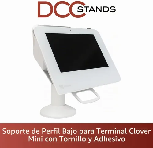 Vista 2 de DCCStands - Soporte de terminal giratorio e inclinable con trébol Mini/Clover Mini 3, perfil bajo, color blanco