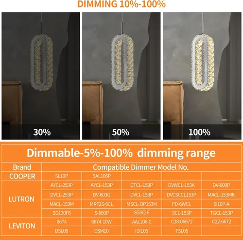 Vista 6 de Iluminación colgante para isla de cocina LED moderna cromada, mini candelabros ovalados de cristal para dormitorio, sala de estar, baño, comedor