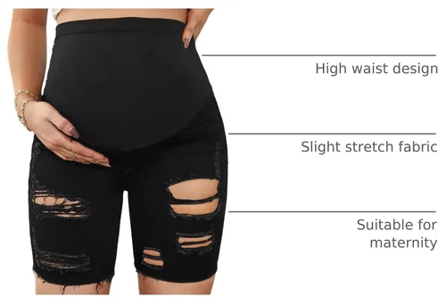 Vista 4 de Floerns Pantalones cortos de mezclilla de maternidad para mujer con dobladillo enrollado