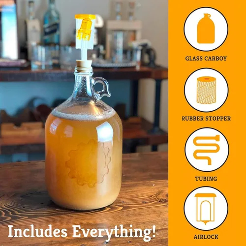 Vista 3 de Craft A Brew - Jarra de fermentación 1 paquete - Para elaboración casera - Incluye jarras fermentadoras de vidrio de 1 galón, esclusas y tapón