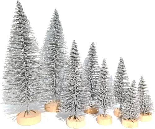 Vista 10 de 8 mini árboles de Navidad artificiales, pinos en miniatura con base de madera, árbol de Navidad de mesa para Navidad, vacaciones, Año Nuevo