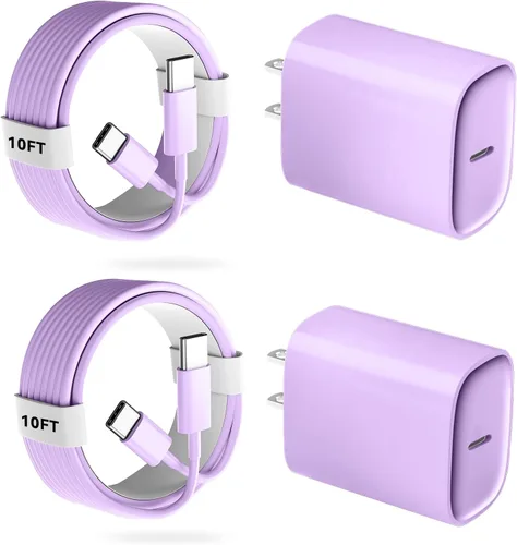 Vista 20 de Cargador para teléfono 17, 16, 15 Pro, carga rápida, 20 W, USB C, bloque de carga rápida con cargadores tipo C de 3 pies de largo, cable de carga