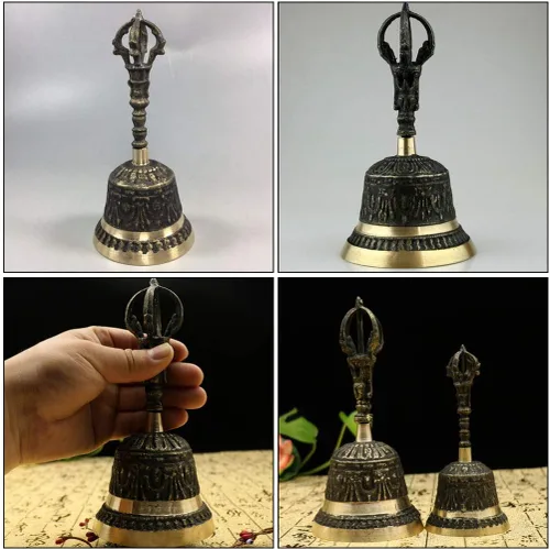 Vista 4 de Campana de llamada retro campana de mano antigua campanas de trineo de mano Campanas de cena de bronce Campanas decorativas Campana de servicio