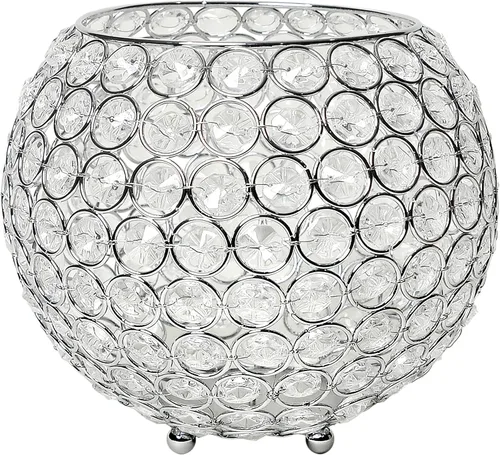 Vista 10 de Elegant Designs HG1006-CHR Elipse - Portavelas circular de cristal, florero, centro de mesa de boda, regalo, 4.25 pulgadas, cromado