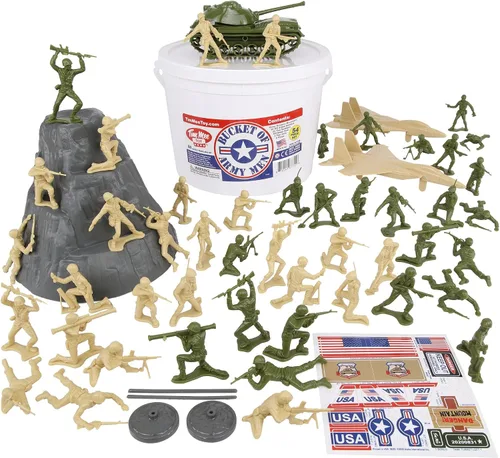 Vista 2 de TimMee Cubo de soldados de ejército - Verde OD vs. Tostado 54 piezas de juego de soldados - Fabricado en EE. UU