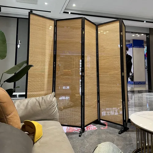 Vista 3 de Divisor de habitación de bambú de 4 paneles, pantalla de privacidad plegable de 6 pies de alto para espacios pequeños - Separador de pared alto