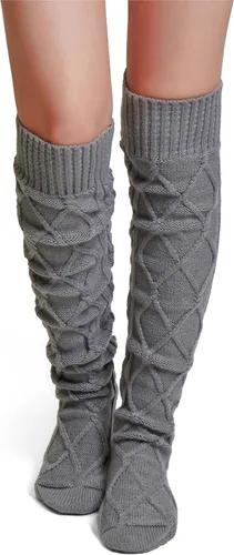 Vista 18 de Pcavin Thigh High Socks for Women, Long Cable Knit Over Knee Boot Stockings 0013 Estilo Negro
