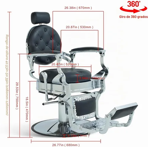 Vista 3 de Silla de peluquero vintage para peluqueros Heavy Tattoo Shampoo Equipo de salón de belleza (negro)