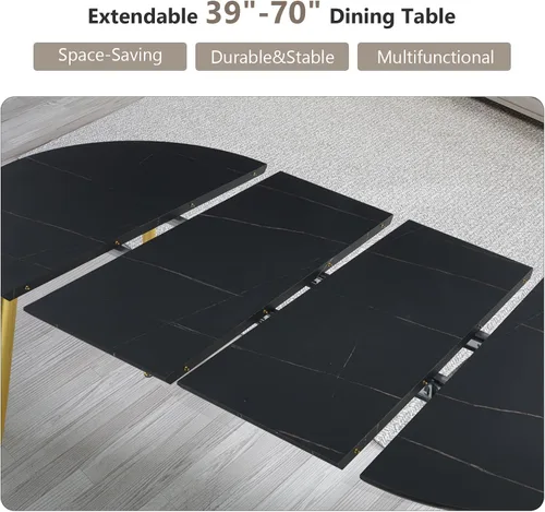 Vista 4 de Mesa de comedor redonda extensible de 70 pulgadas para 4 y 6 pulgadas, moderna mesa de comedor ovalada, mesa de comedor grande expandible