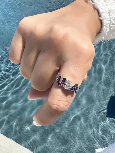 Vista 4 de LeVian - Anillo patriótico de diamantes de 120 quilates con rubí y zafiro de 14 quilates con bandera estadounidense patriótica de Estados Unidos