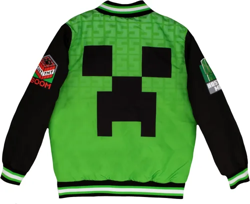 Vista 2 de Minecraft Chaqueta bomber para niños, chaqueta universitaria con estampado gráfico con cremallera para niños y niños pequeños Verde