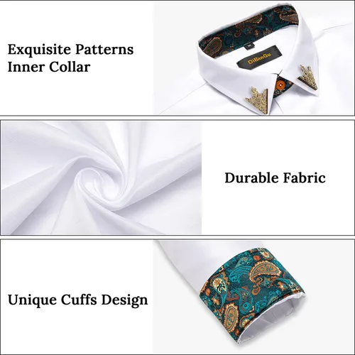 Vista 4 de DiBanGu Camisa casual de manga larga con botones para hombre, camisa de vestir de ajuste regular