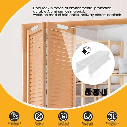 Vista 2 de Cerradura de puerta plegable, cerraduras de seguridad para niños para puertas dobles y despensa de armario, se adapta a puertas plegables de 1 1/8-1