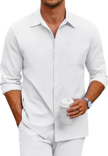 Vista 41 de COOFANDY Camisa Oxford de manga larga con botones para hombre, camisas de vestir de ajuste regular
