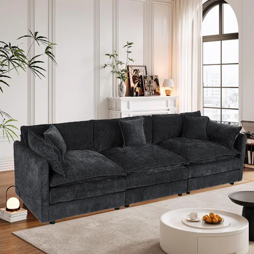Vista 41 de Setawix Sofá Profundo de 3 Plazas con Otomana, Sofás de Nube en Forma de L de 112.2" para Sala de Estar, Sofá de Nube de Chenilla con Asiento Café