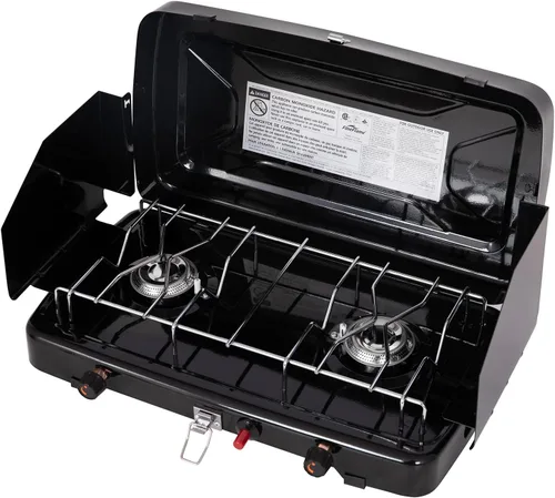 Vista 11 de FineFlame Estufa de camping, estufa de campamento portátil de propano Negro-2 quemadores-20000BTU