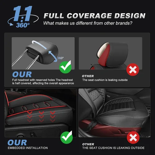 Vista 6 de AOMSAZTO RAV4 - Fundas de asiento delantero de cuero para Toyota RAV4 2019 2020 2021 2022 2023 2024 2025 LE, XLE, XLE Premium, Limited con Línea roja