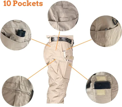 Vista 2 de HYCOPROT Pantalones tácticos para hombre Ripstop repelente al agua ligeros casuales de secado rápido 10 bolsillos pantalones de trabajo