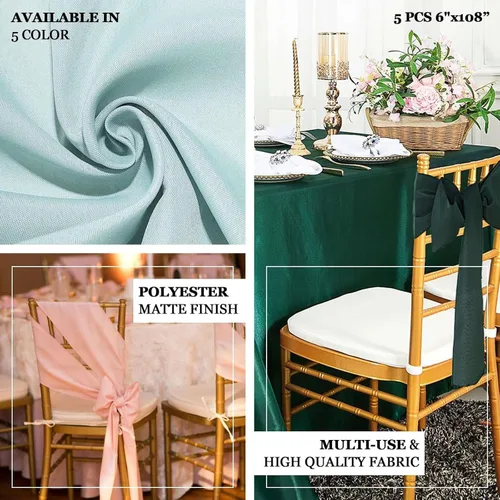 Vista 4 de Efavormart 5 piezas de fajas para sillas de poliéster color beige con lazos para decoración de sillas en bodas, eventos, suministros para decoración