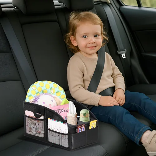 Vista 2 de Organizador de asiento de automóvil, organizador de asiento trasero de piel sintética de alta calidad para mantener ordenado, almacenamiento