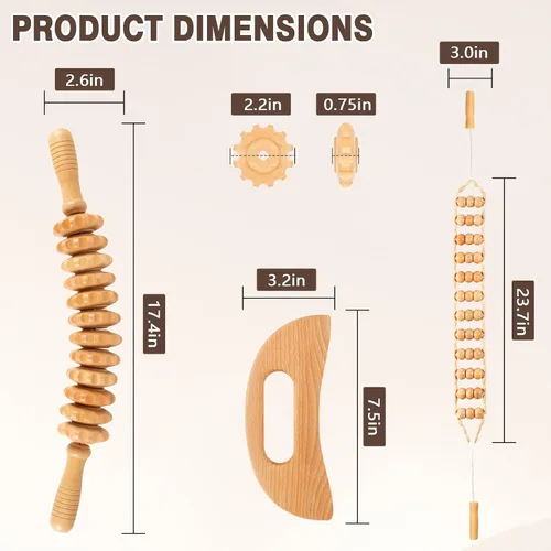 Vista 3 de Herramientas de masaje de terapia de madera 3 en 1, kit de maderoterapia, masajeador de drenaje linfático, herramienta de masaje de madera Gua Sha