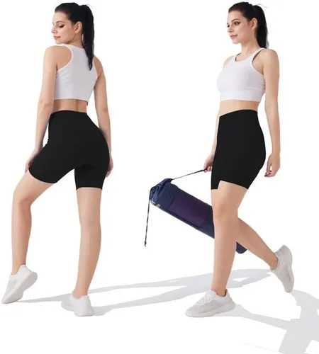 Vista 3 de YOGAFREE Pantalones cortos de ciclismo para mujer, cintura alta, pantalones cortos de entrenamiento elásticos en 8 direcciones, pantalones cortos
