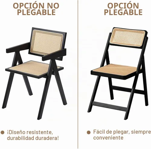 Vista 4 de Furlide Juego de 2 sillas de comedor de ratán, sillas de comedor modernas de mediados de siglo con brazos, sillas de bambú para exteriores