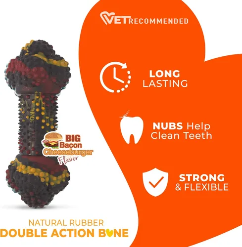 Vista 3 de Nylabone Flavor Frenzy Juguete para morder para perros con sabor a hamburguesa con queso y tocino, S