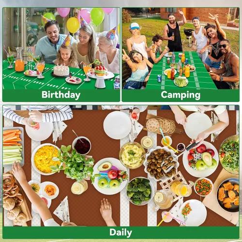 Vista 7 de 4 manteles de fiesta de fútbol, desechables, para fiesta de cumpleaños, de plástico, para deportes, para el día del juego, baby shower, día