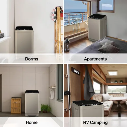 Vista 6 de Lavadora portátil completamente automática de 17.7 libras, pequeña lavadora para apartamento, programa de 10 lavados con manguera de drenaje