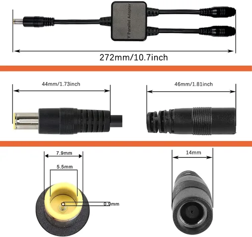 Vista 8 de Cable adaptador paralelo, 0.315 in, cable combinador solar, rama Y, 10.7in, 10A, 45V, 300W, protección de corriente inversa, compatible con Jackery