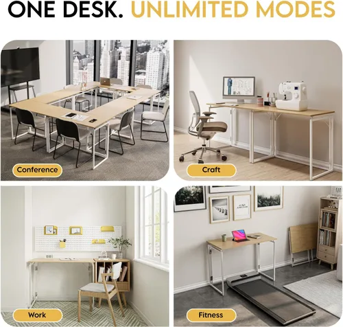 Vista 8 de Escritorio plegable de 31,5 pulgadas: sin montaje, tapa de madera para espacios pequeños Home office desk, holds 150 lbs, folds flat to 2.3 in