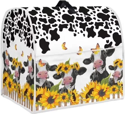 Vista 8 de UNICEU Protector de cubierta de batidora de soporte de cocina con estampado retro de mariposa de girasol, con mango superior, cubierta de polvo