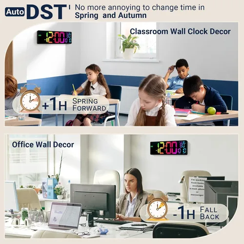 Vista 5 de Reloj de Pared Digital Grande de 16.5": 11 Colores RGB Reloj de Decoración de Montaje en Pared para Sala de Estar, Dormitorio, Oficina, Aula