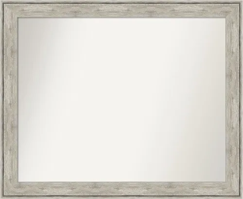 Vista 335 de Amanti Art Espejo de baño plateado para sobre el fregadero, 28 x 37 pulgadas, elegante espejo rectangular de peltre cepillado, marco de madera