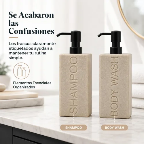 Vista 6 de dispensador rectangular de resina premium para cuarto de baño, para champú, acondicionador, loción corporal, diseño moderno recargable con bomba