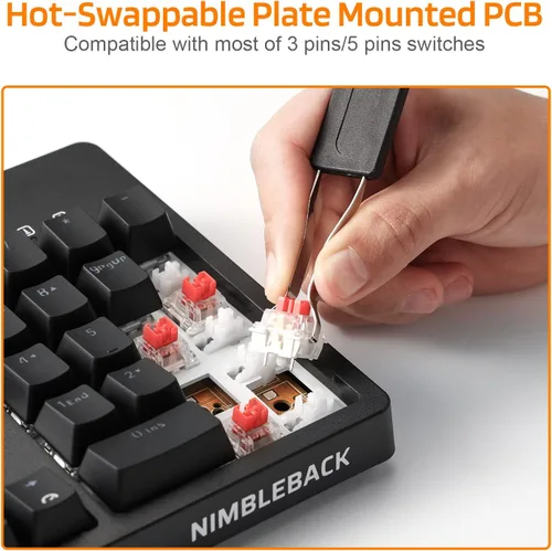 Vista 4 de LTC NB1041 Nimbleback Teclado mecánico con cable intercambiable en caliente 104 teclas RGB retroiluminado para juegos interruptor rojonegro